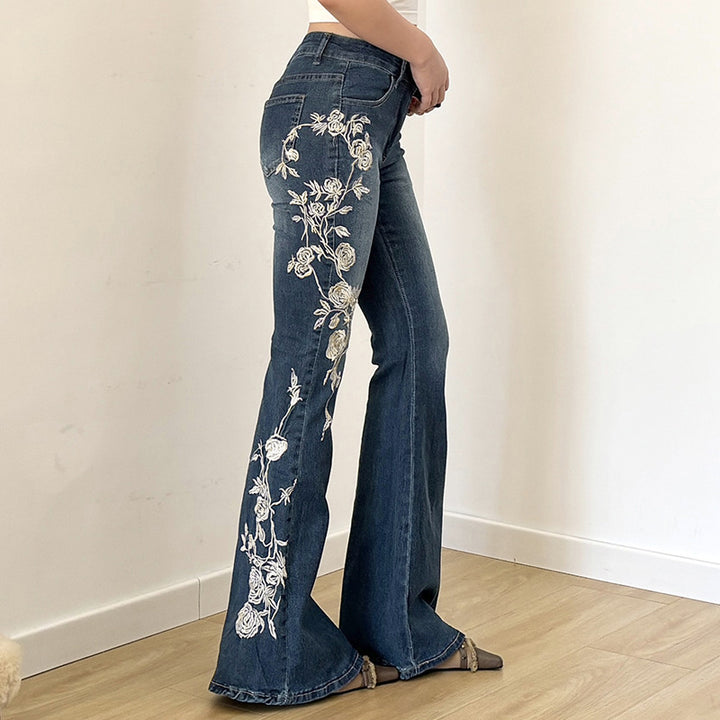 Damen Bestickte Schlagjeans mit hoher Taille und figurformender Passform Drune