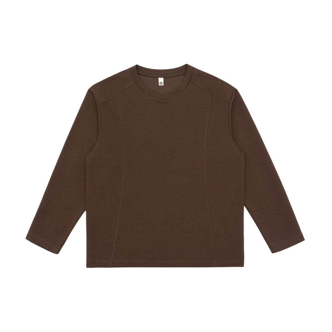 Damen Feines Baumwoll-Langarmshirt mit geradem Saum und Ziernaht-Detail Drune