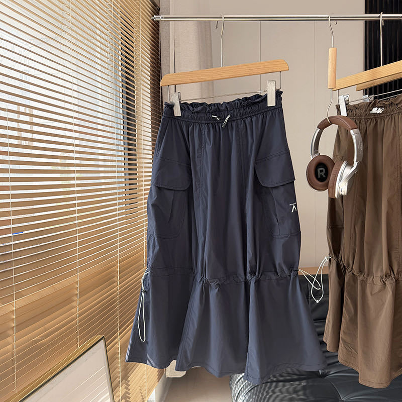 Damen modischer Cargo-Rock mit verstellbarem Bund und seitlichen Taschen Drune