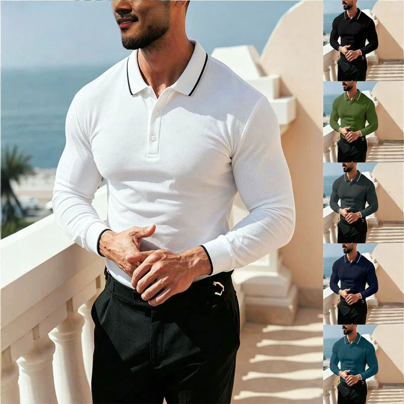 Herren Langärmeliges Funktions-Poloshirt mit Piquéstruktur und Kontrastkragen Drune
