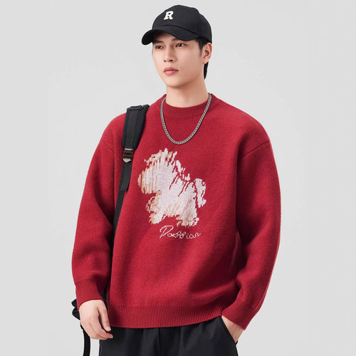 Damen Oversize-Strickpullover mit Jacquard-Hundemotiv und geripptem Saum Drune
