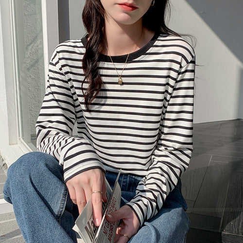 Damen langärmliges gestreiftes T-Shirt Drune