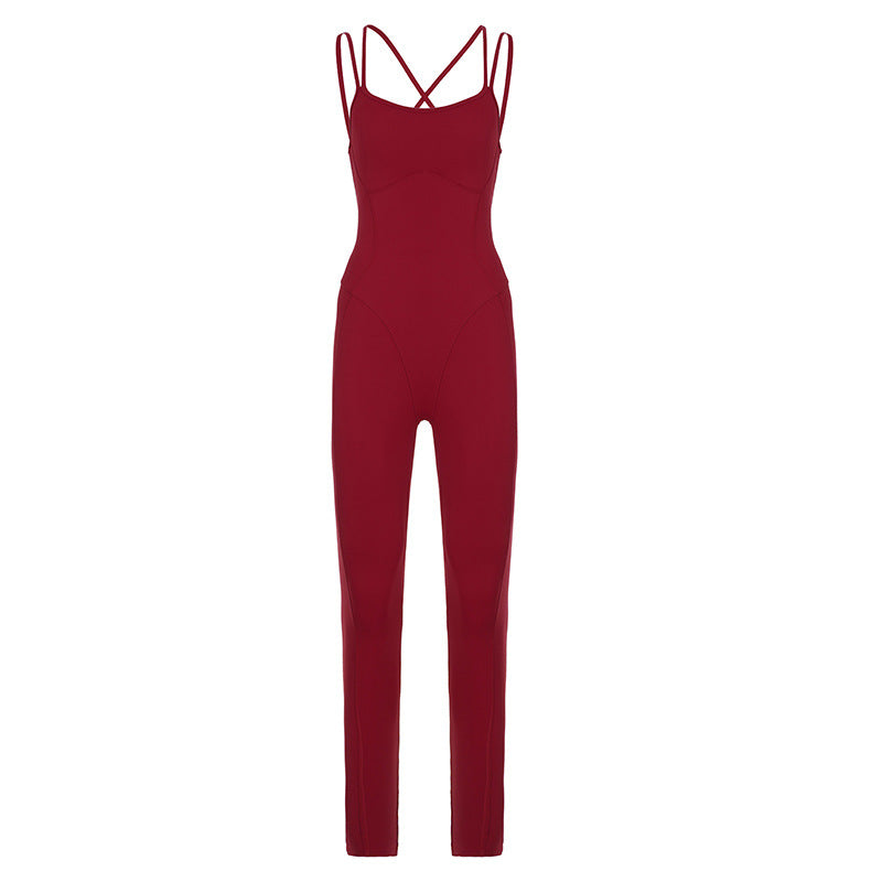 Damen Sportlicher Jumpsuit mit verstellbaren Trägern und körperbetontem Schnitt Drune