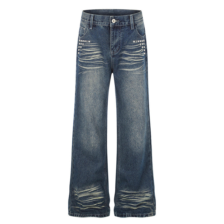 Damen Weite High‑Waist Distressed-Jeans im Palazzo-Stil mit Nietenbesatz Drune