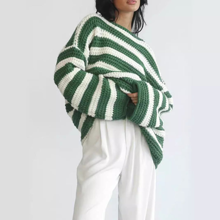Damen lässiger Grobstrickpullover mit modernem Streifenmuster Drune