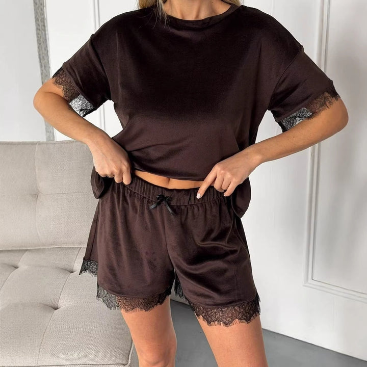 Damen Schlafanzug Set mit Spitzendetails