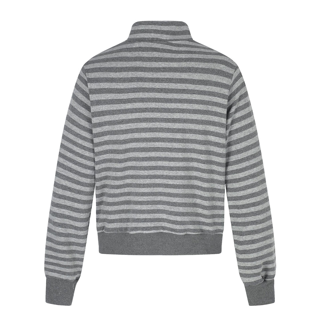 Herren Kapuzenlose gestreifte Zip‑Blousonjacke mit Funnelkragen und Vintage‑Print Drune