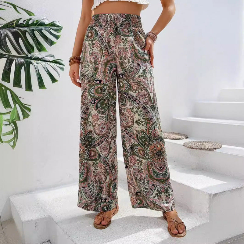 Damen Palazzo-Hose mit elastischem Bund und nostalgischem Paisleymuster Drune