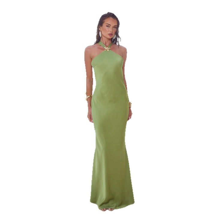 Damen elegantes Maxikleid mit schickem Halterneck Drune