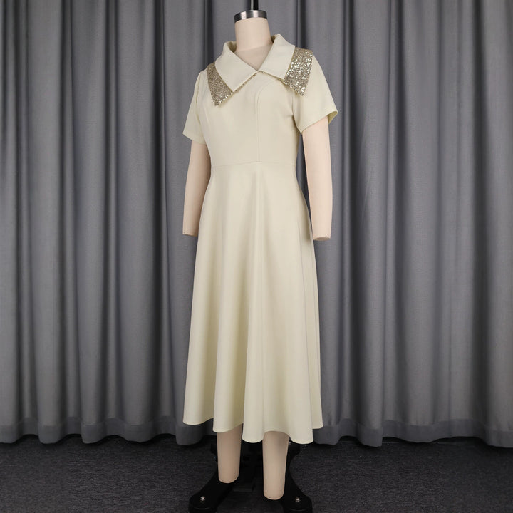 Damen elegantes Midikleid mit funkelndem Kragen Drune