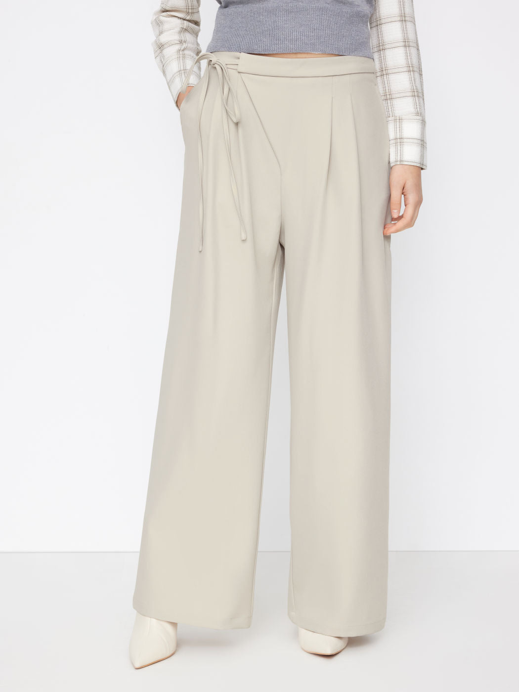 Damen Weite Nadelstreifen-Hose mit Wickel-Taille Drune