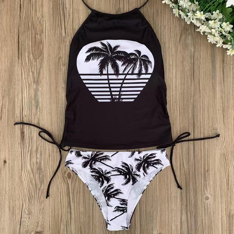 Damen Tankini-Set mit verstellbarem Halter-Design und tropischem Druck Drune