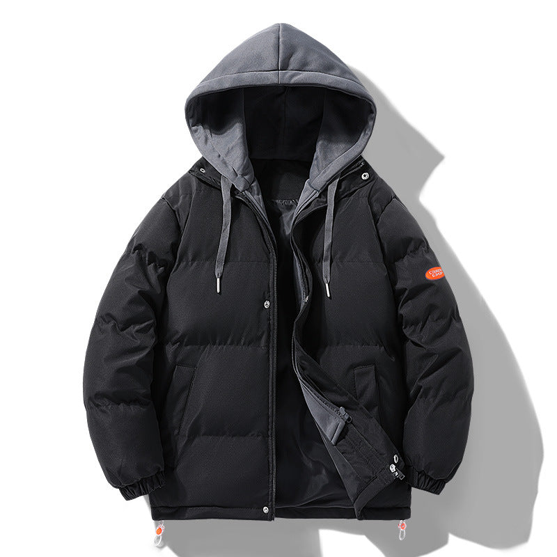 Herren Wattierte Pufferjacke mit kontrastfarbener Kapuze, winddichter Außenhülle und Kordelzug Drune