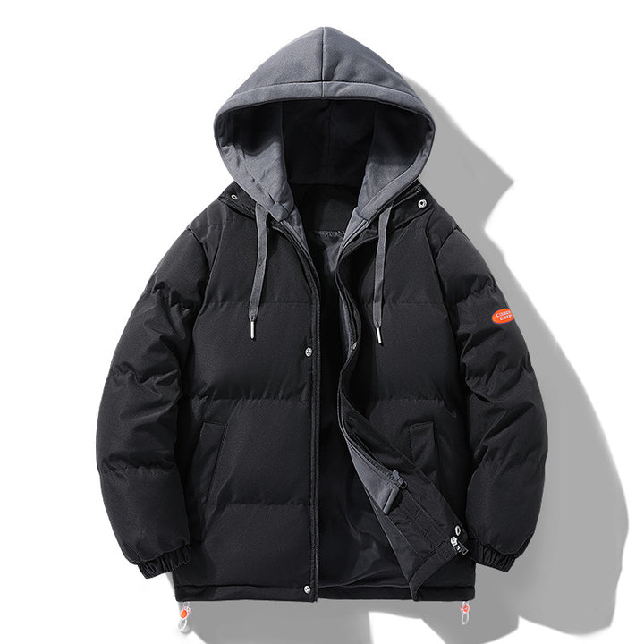 Herren Wattierte Pufferjacke mit kontrastfarbener Kapuze, winddichter Außenhülle und Kordelzug Drune