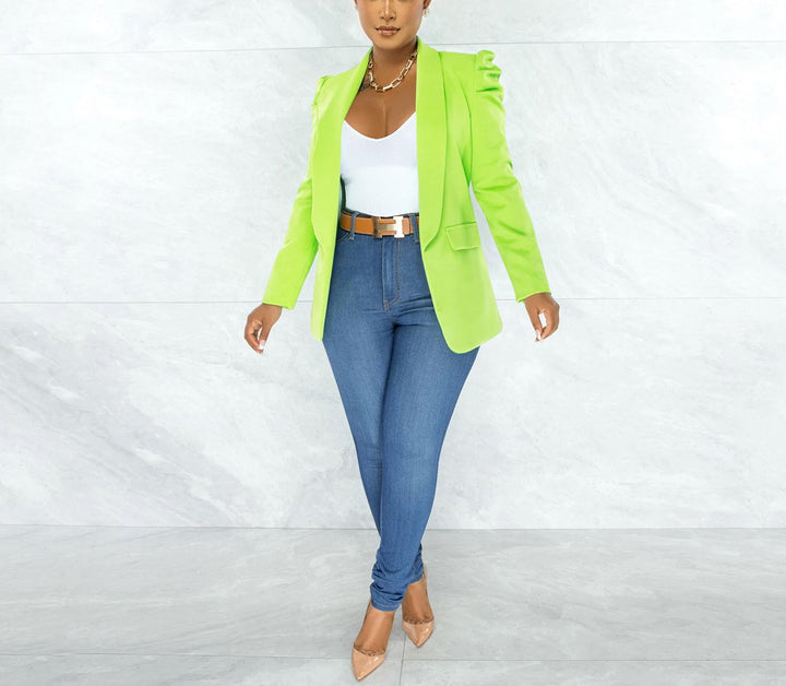 Damen Eleganter Blazer mit Schulterpolstern Drune