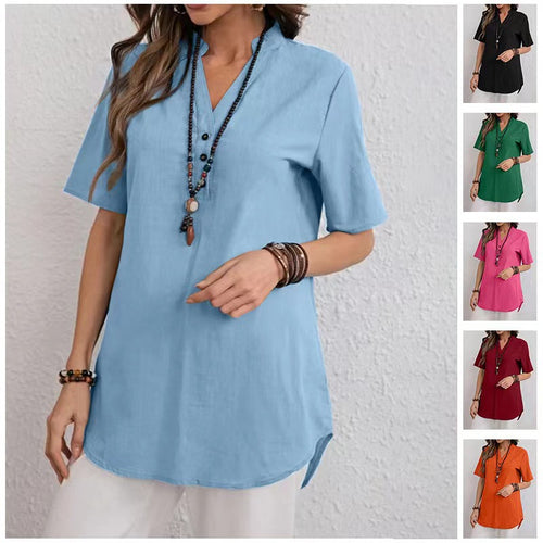 Damen kurzärmliges Blusenshirt mit modernen Druckknöpfen und angenehmem Schnitt Drune