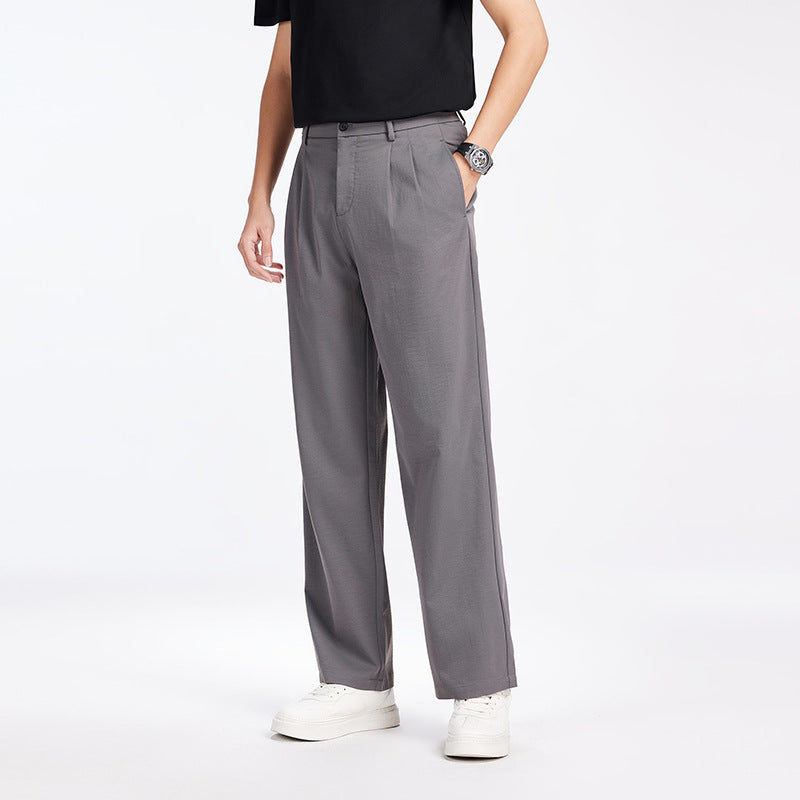 Herren Elegante Bundfalten-Stoffhose mit hoher Bundhöhe, Bügelfalte und geradem Bein Drune