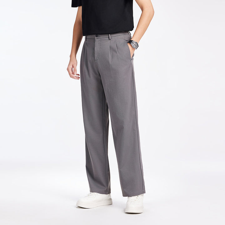 Herren Elegante Bundfalten-Stoffhose mit hoher Bundhöhe, Bügelfalte und geradem Bein Drune