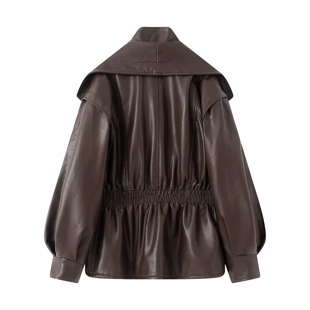 Damen elegante Bikerjacke mit lässigem Schnitt und voluminösen Ärmeln Drune