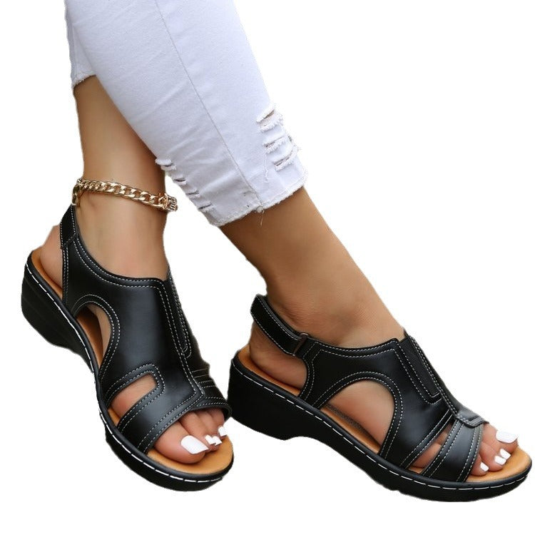 Damen offene Ledersandalen mit flexiblem Fußbett und modischem Design Drune