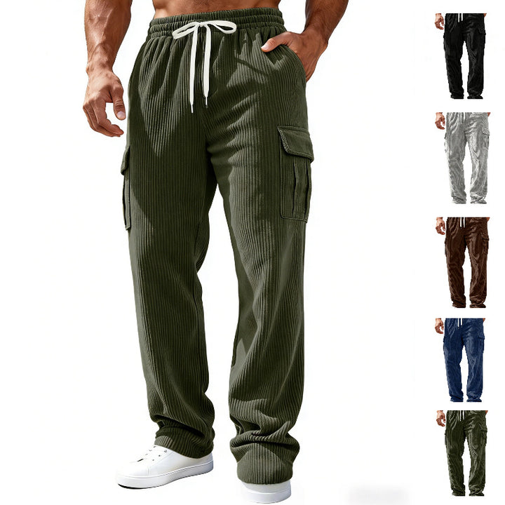 Herren Gerippte Cargo-Freizeithose mit Tunnelzug und Elastikbund Drune