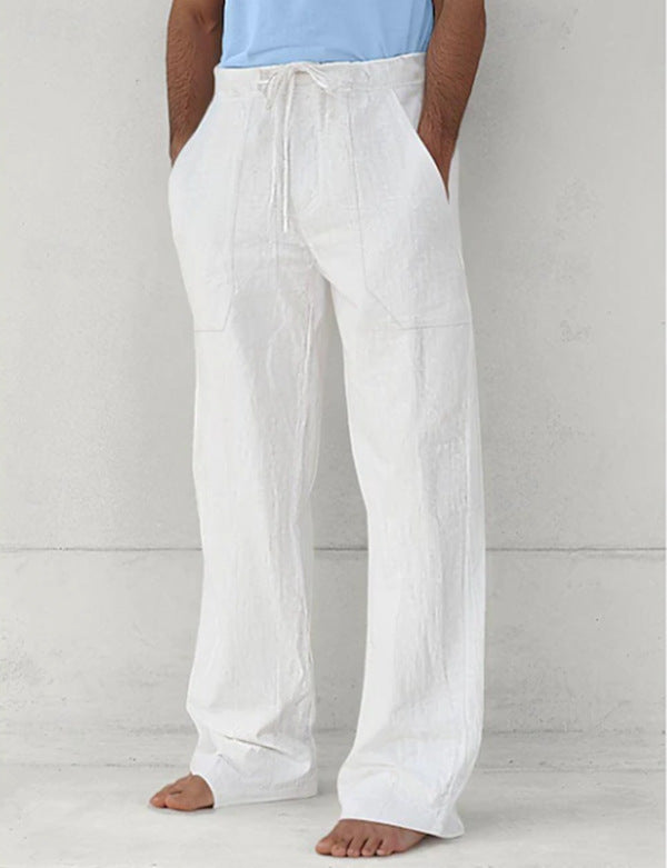 Herren leichte Relax-Chino aus Leinenmix mit weitem Bein, Kordelbund und seitlichen Eingrifftaschen Drune