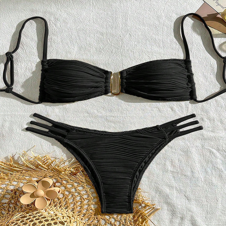 Damen Bandeau-Bikini mit raffiniertem Rüschendesign und verstellbaren Trägern Drune