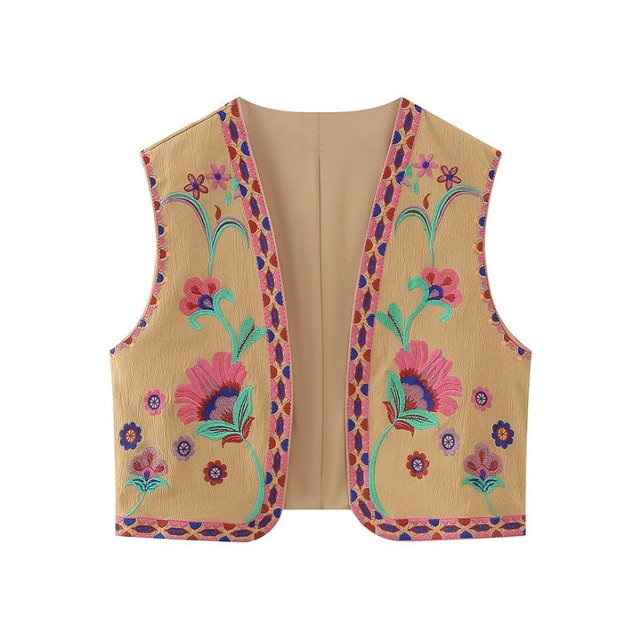Damen nan bestickte Kurzweste mit opulenter Blumenstickerei, taillierter Silhouette und offener Front Drune