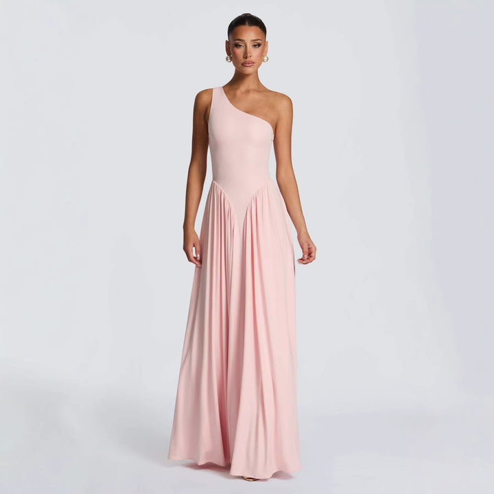 Damen Elegantes asymmetrisches Maxikleid mit fließendem Rock und raffinierten Drapierungsdetails Drune