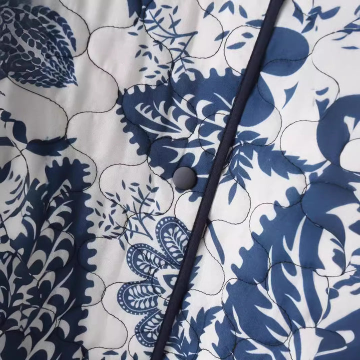 Damen nan gesteppte Kurzjacke im Kimono-Look mit floralem Steppmuster Drune