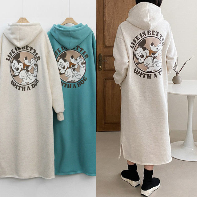 Damen Cozy Hoodie-Kleid mit großflächigem Print und bequemen Schnitt Drune
