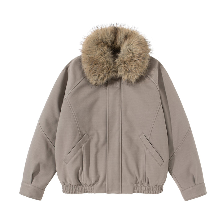 Damen Boxy Blouson mit voluminösem Kunstfellkragen und elastischem Saum Drune
