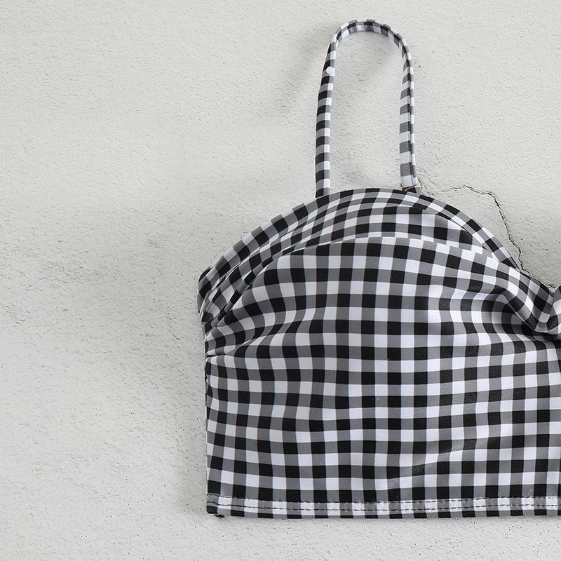 Damen Hochgeschnittener Karo-Bikini mit gepolstertem Oberteil Drune