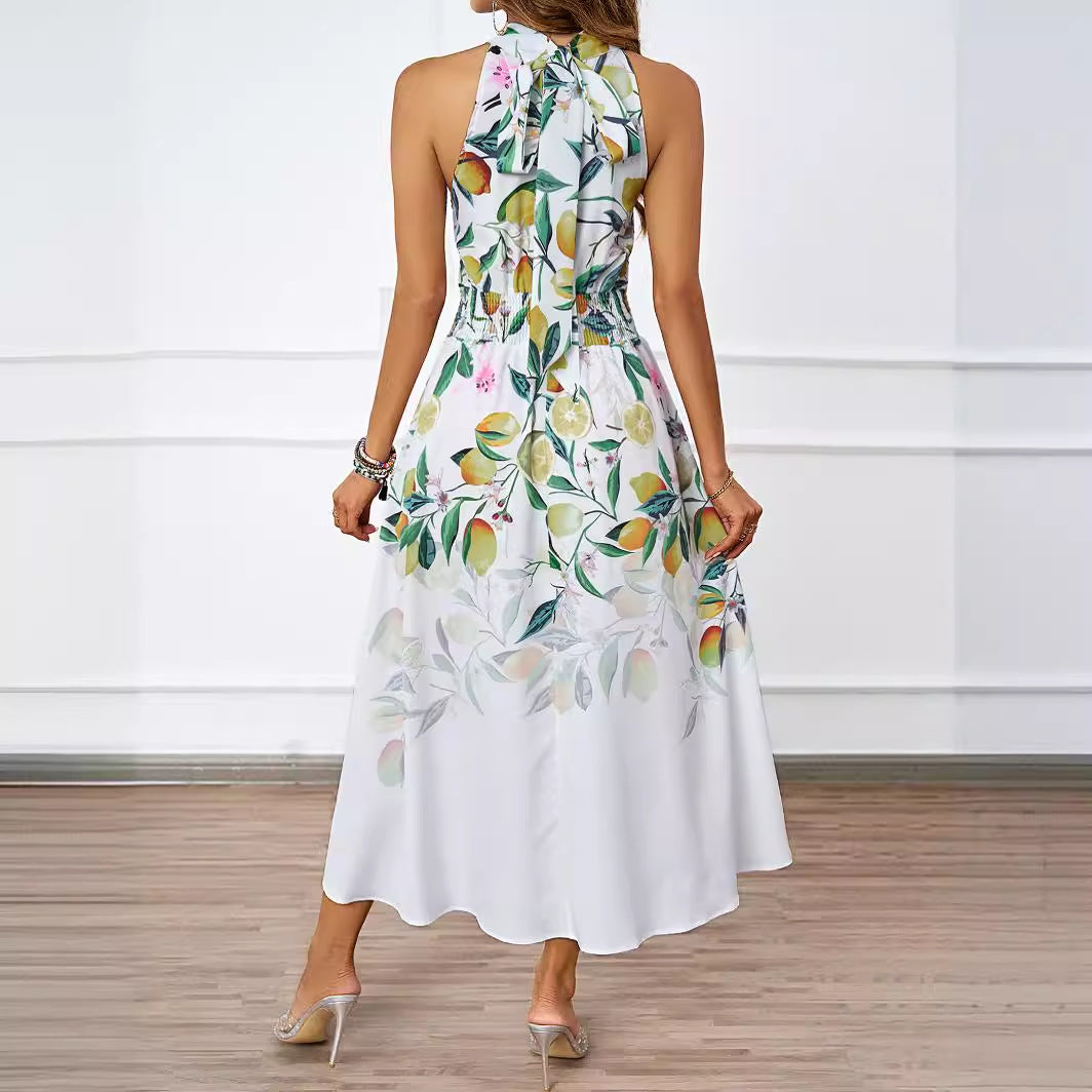Damen Midi-Kleid mit Blumenmuster und asymmetrischem Saum Drune