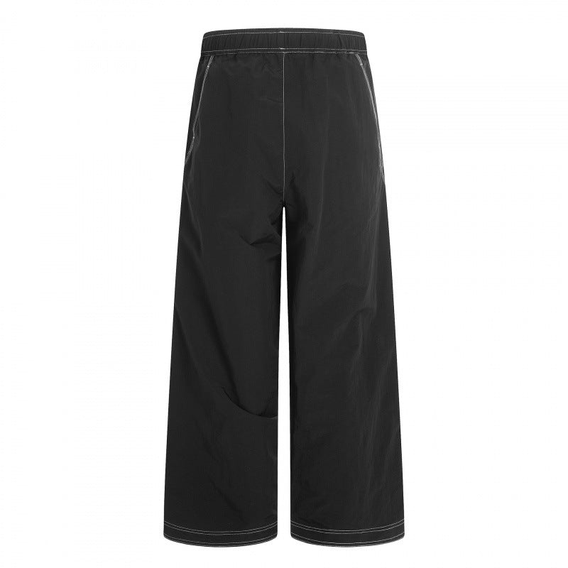 Damen Weite Hose mit elastischem Bund, Kordelzug und kontrastierenden Ziernähten Drune