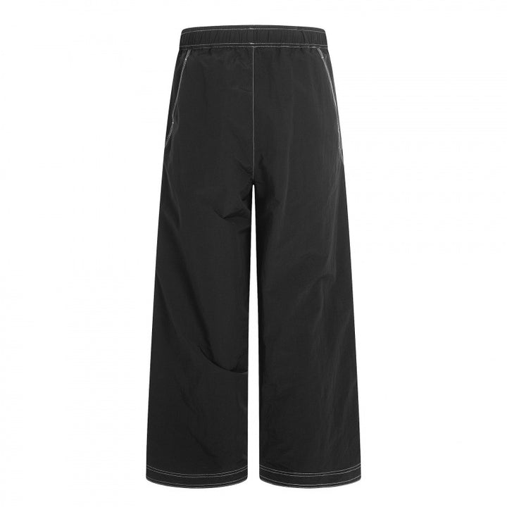 Damen Weite Hose mit elastischem Bund, Kordelzug und kontrastierenden Ziernähten Drune