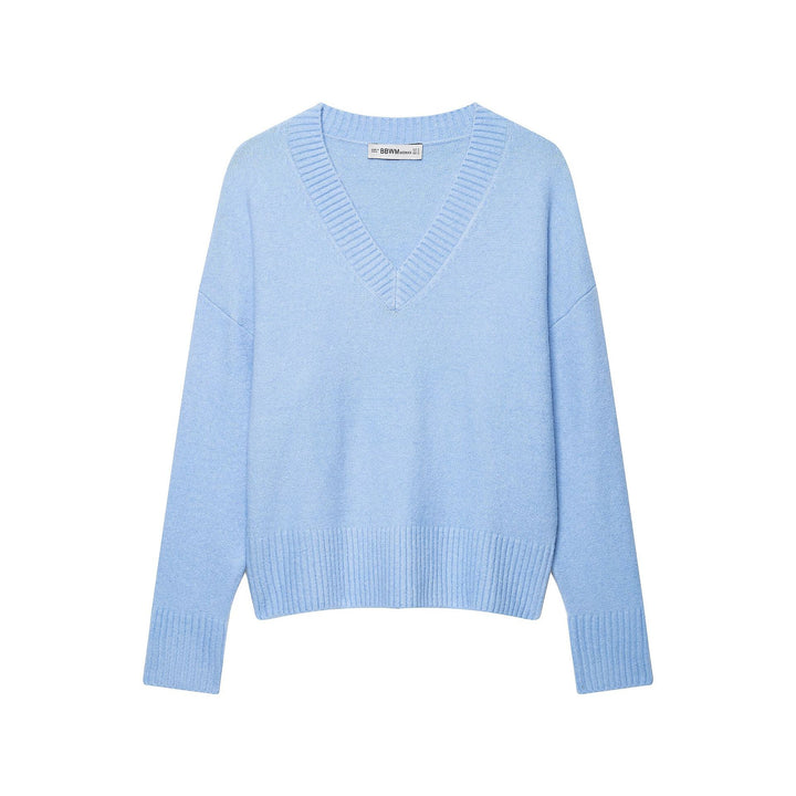 Damen Weicher V‑Ausschnitt Strickpullover im Oversize‑Cropped‑Look mit breitem Rippbund Drune