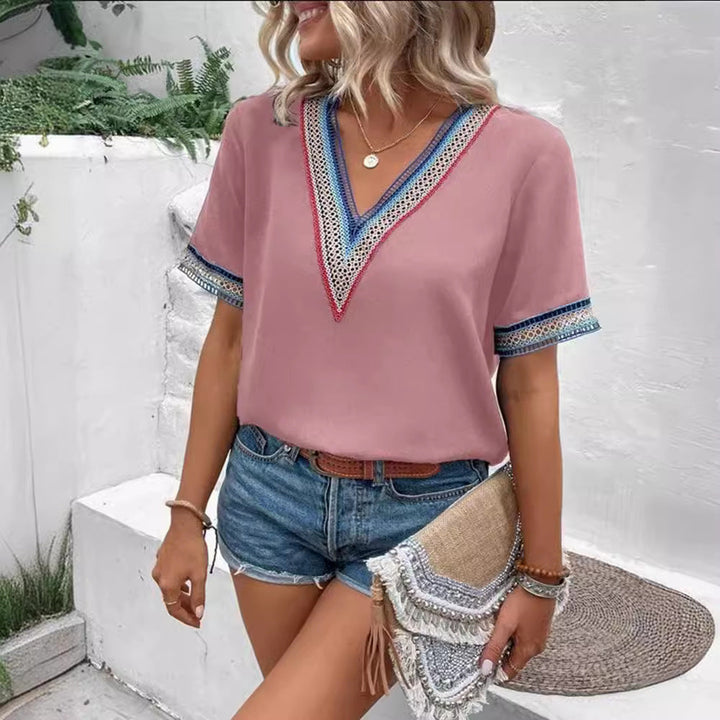 Damen modisches T-Shirt mit dekorativen Spitzen Drune