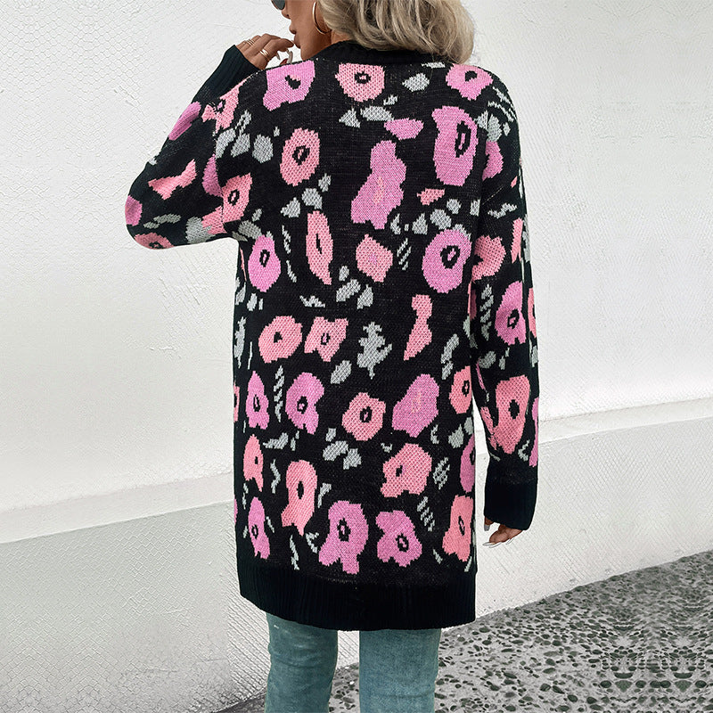 Damen Langer Strickcardigan mit Oversize-Schnitt, Animal-Jacquard und gerippten Bündchen Drune