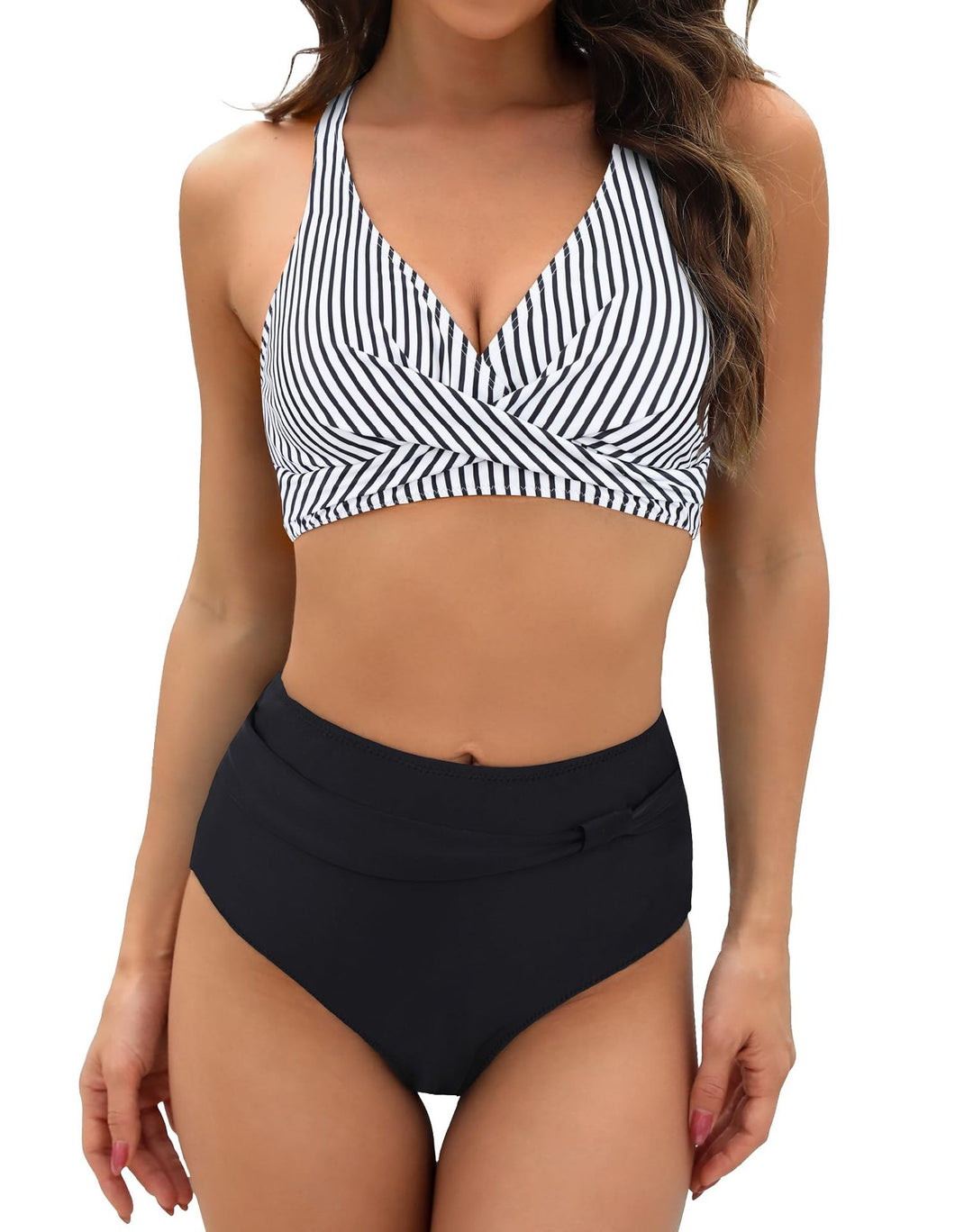 Damen Sportliches Bikini-Set mit stylischem Wickeloberteil und hochgeschnittenem Slip Drune
