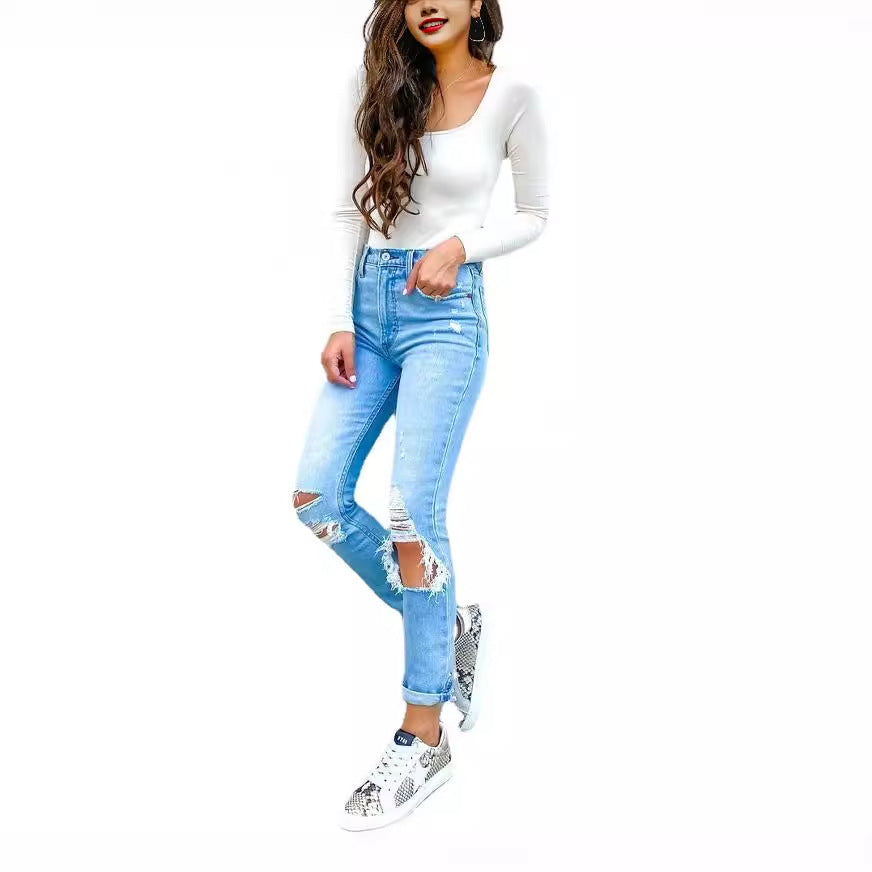 Damen Ripped Jeans mit lässigem Schnitt und hohem Bund Drune
