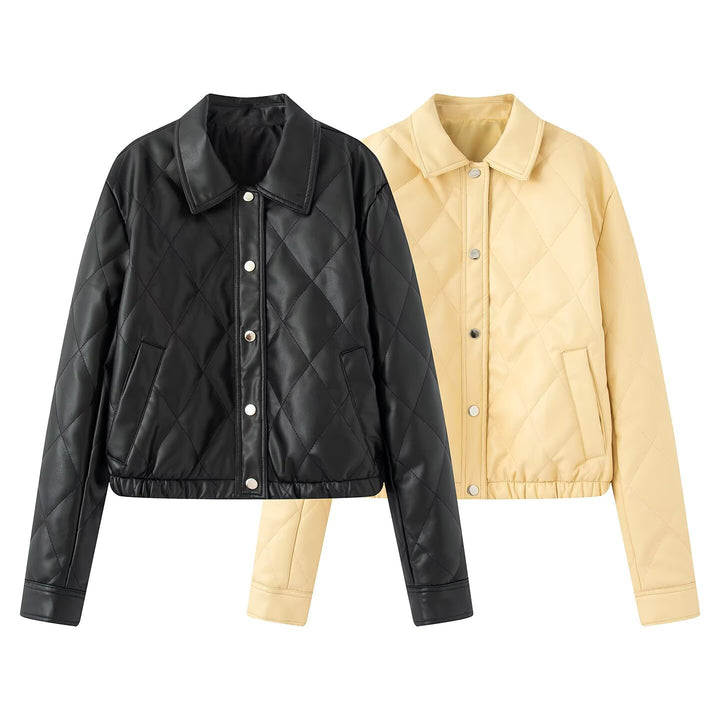 Damen Kurzjacke gesteppt mit Hemdkragen und Druckknopfverschluss Drune