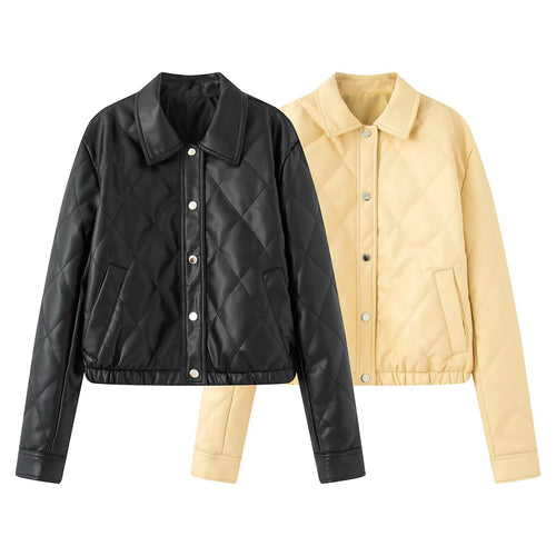 Damen Kurzjacke gesteppt mit Hemdkragen und Druckknopfverschluss Drune