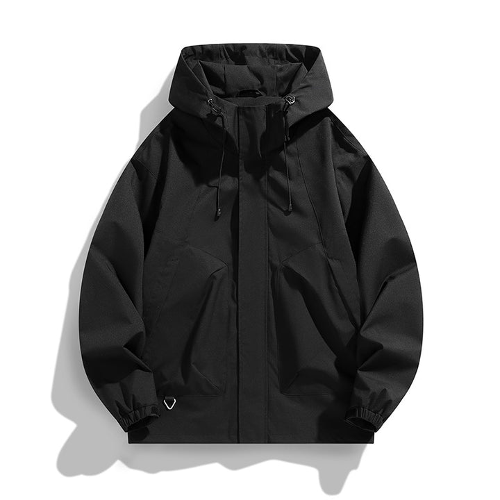 Unisex Leichte wasserdichte Utility-Kapuzenjacke mit verstellbaren Bündchen und großen Eingrifftaschen Drune