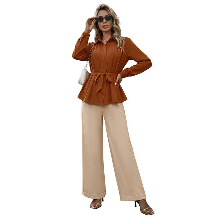 Damen Blusenset mit Taillengürtel und lässiger Passform Drune