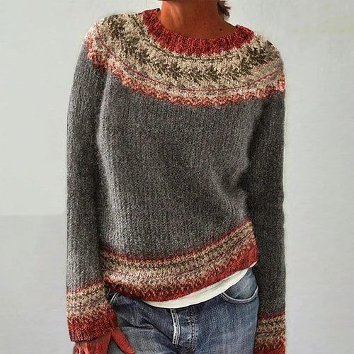 Damen grob gestrickter Pullover mit nordischem Muster und weitem Schnitt Drune