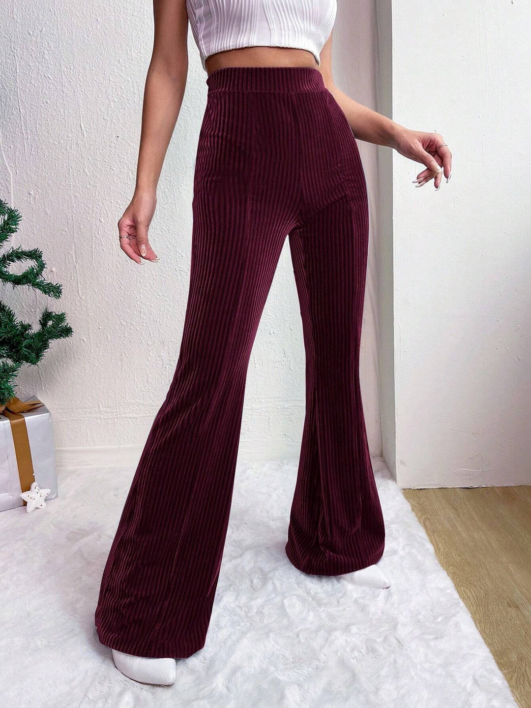 Damen Elegante und bequeme Samthose mit vertikalen Streifen Drune