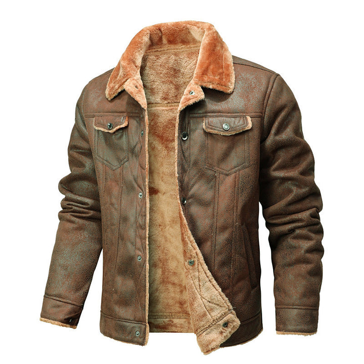 Herren Gefütterte Wildlederimitat-Jacke mit Sherpa-Futter und Hemdkragen Drune