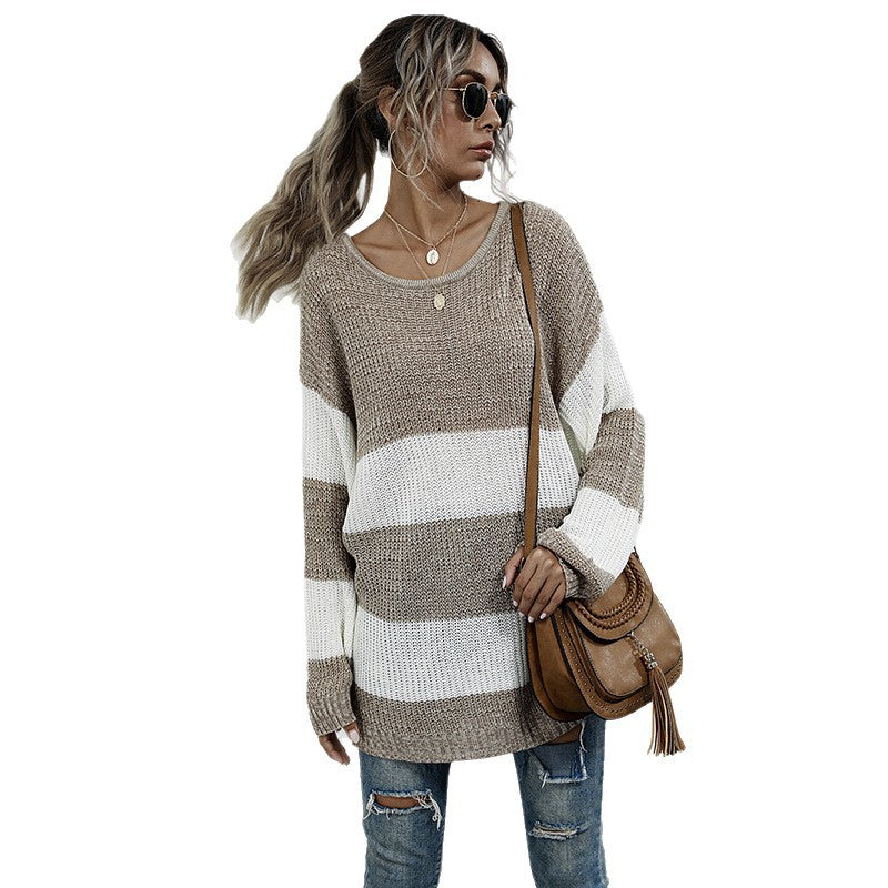 Damen Lässiger Strickpullover mit Blockstreifen Drune