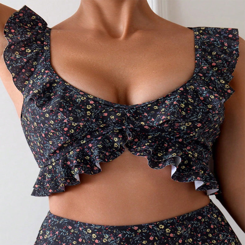Damen Zweiteiliger Badeanzug mit verspieltem Rüschendesign Drune
